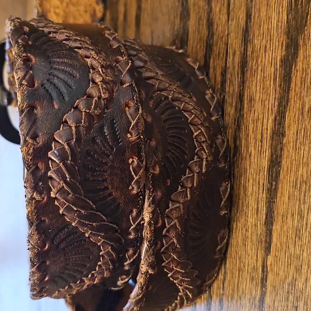 Hand Tooled Leather Belt Y2K Hippie Vintage - Picture 8 of 8